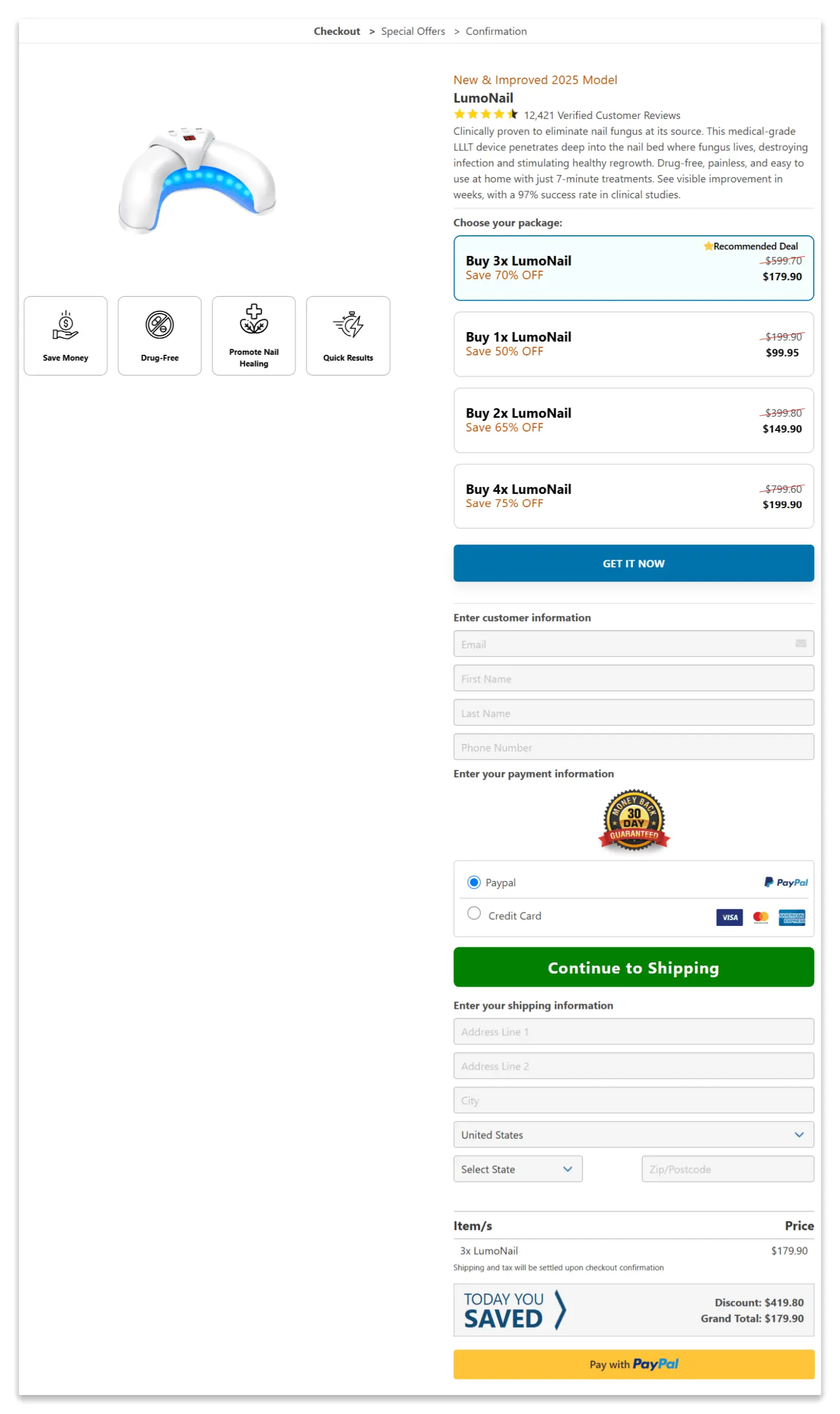 Lumonail secure checkout page
